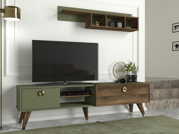 Comoda TV Heron cu biblioteca, Nuc, 180x48x35 cm
