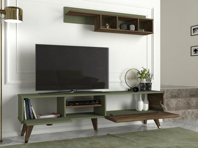 Comoda TV Heron cu biblioteca, Nuc, 180 x 48 x 35 cm