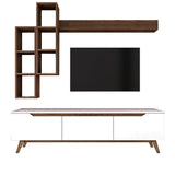 Comoda tv Hirvat cu biblioteca elegant, Alb - Nuc, 180x49x35 cm