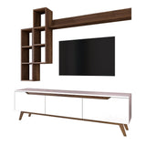 Comoda tv Hirvat cu biblioteca elegant, Alb - Nuc, 180x49x35 cm