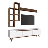 Comoda tv Hirvat cu biblioteca elegant, Alb - Nuc, 180x49x35 cm