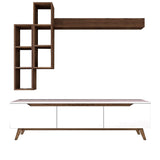 Comoda tv Hirvat cu biblioteca elegant, Alb - Nuc, 180x49x35 cm