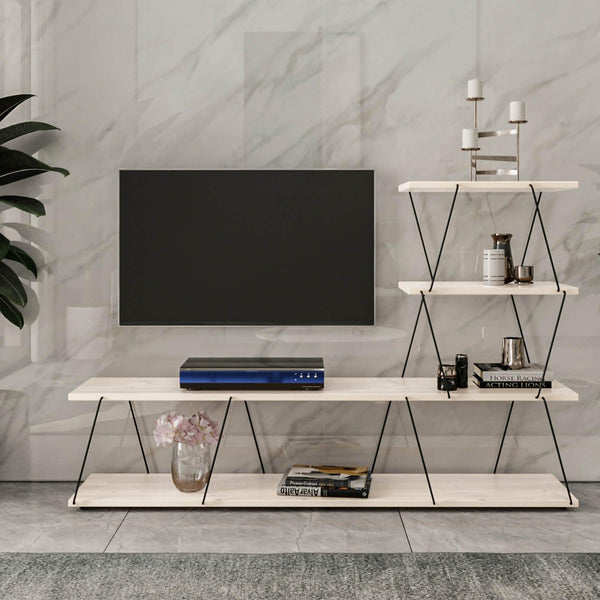 Comoda Tv ilgaz, Alb - Crem - Gri, 150x93x30 cm