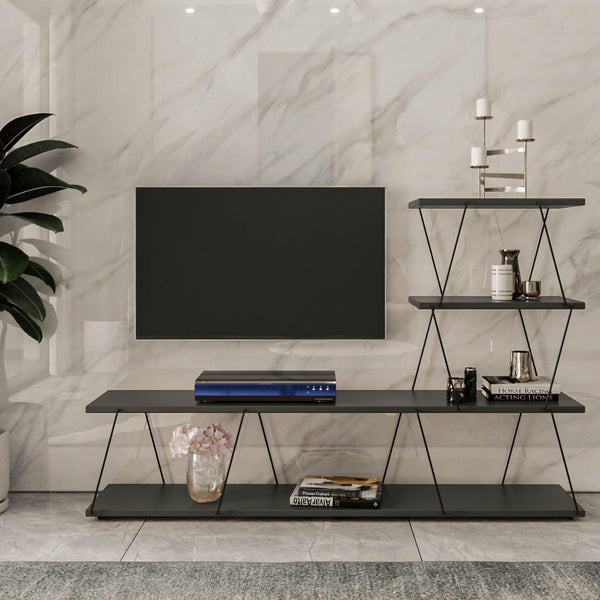 Comoda Tv ilgaz, Alb - Crem - Gri, 150x93x30 cm