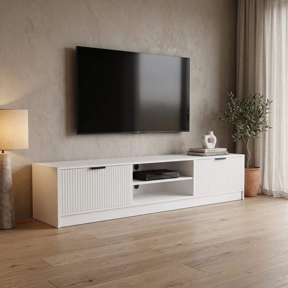 Comoda TV Lemardo, 180x40x40 cm - Alb