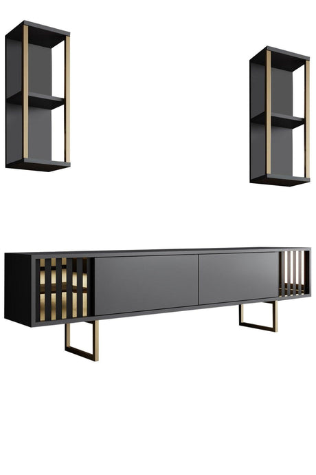Comoda Tv Lux Gold Line Tv Stand Stylish, Alb - Nuc - Gri, 180 x 48 x 30 cm