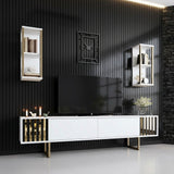 Comoda Tv Lux Gold Line Tv Stand Stylish, Alb - Nuc - Gri, 180x48x30 cm - Alb