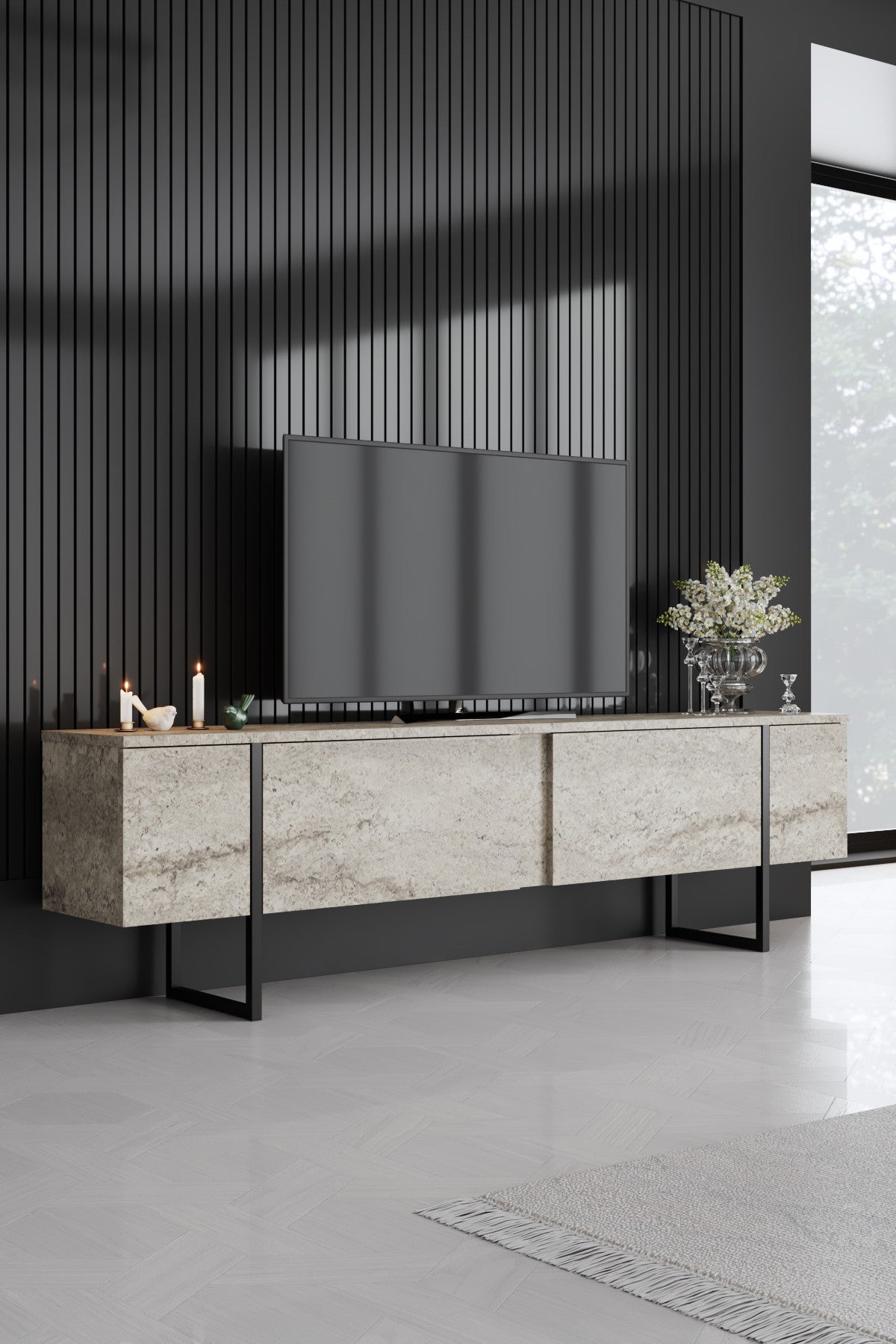Comoda tv Luxe, 180x30x50 cm - Traverten
Black