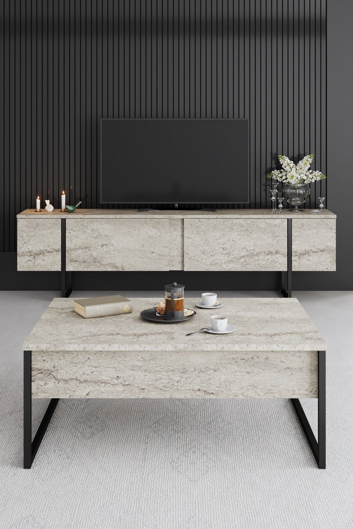 Comoda tv Luxe, 180x30x50 cm - Traverten
Black