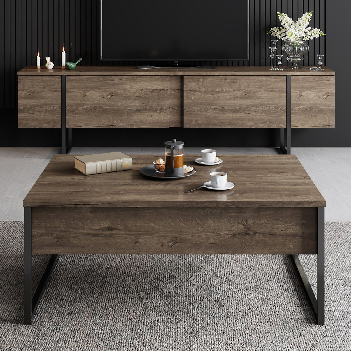 Comoda tv Luxe, 180x30x50 cm - Walnut
Black