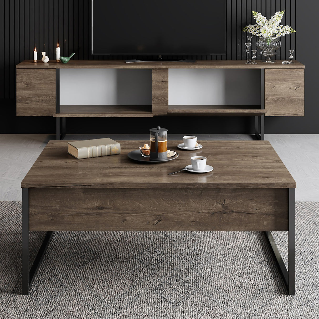 Comoda tv Luxe, 180x30x50 cm - Walnut
Black