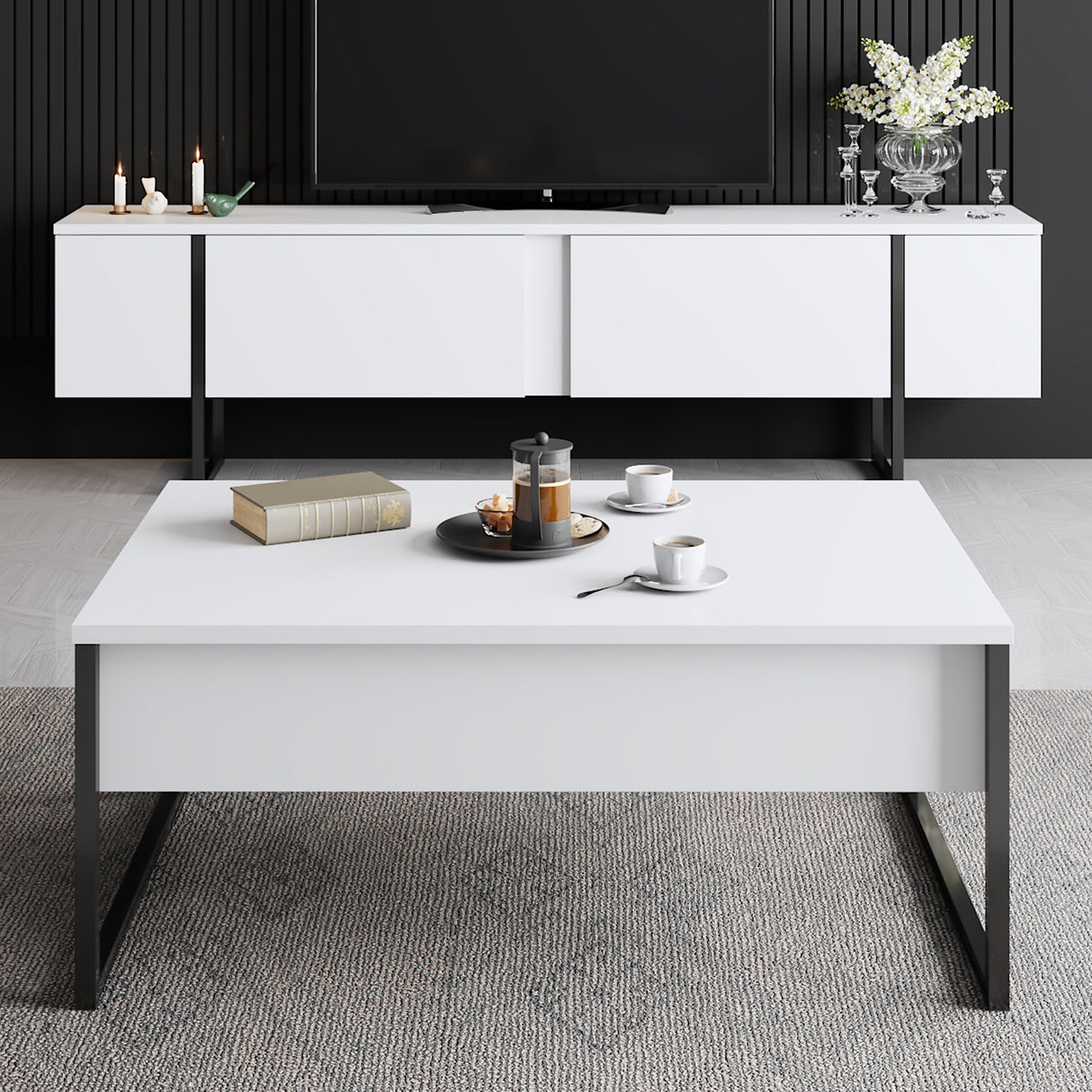 Comoda tv Luxe, 180x30x50 cm - White
Black