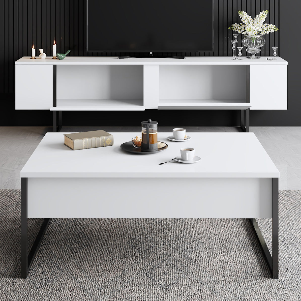 Comoda tv Luxe, 180x30x50 cm - White
Black