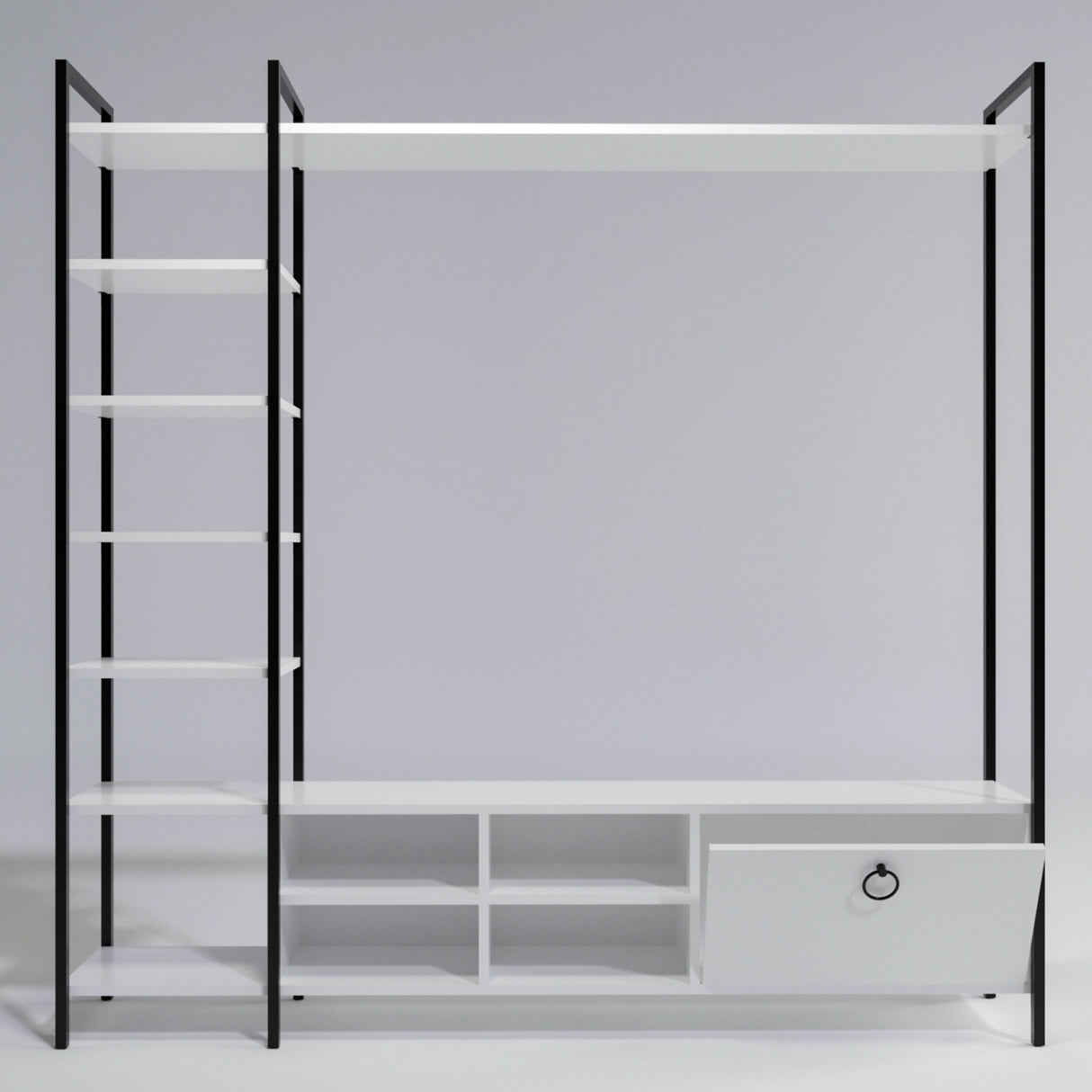 Comodă TV Mat, stejar, negru, alb, 180x180x40 cm - Alb