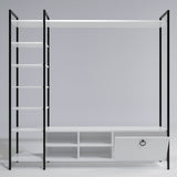 Comodă TV Mat, stejar, negru, alb, 180x180x40 cm - Alb