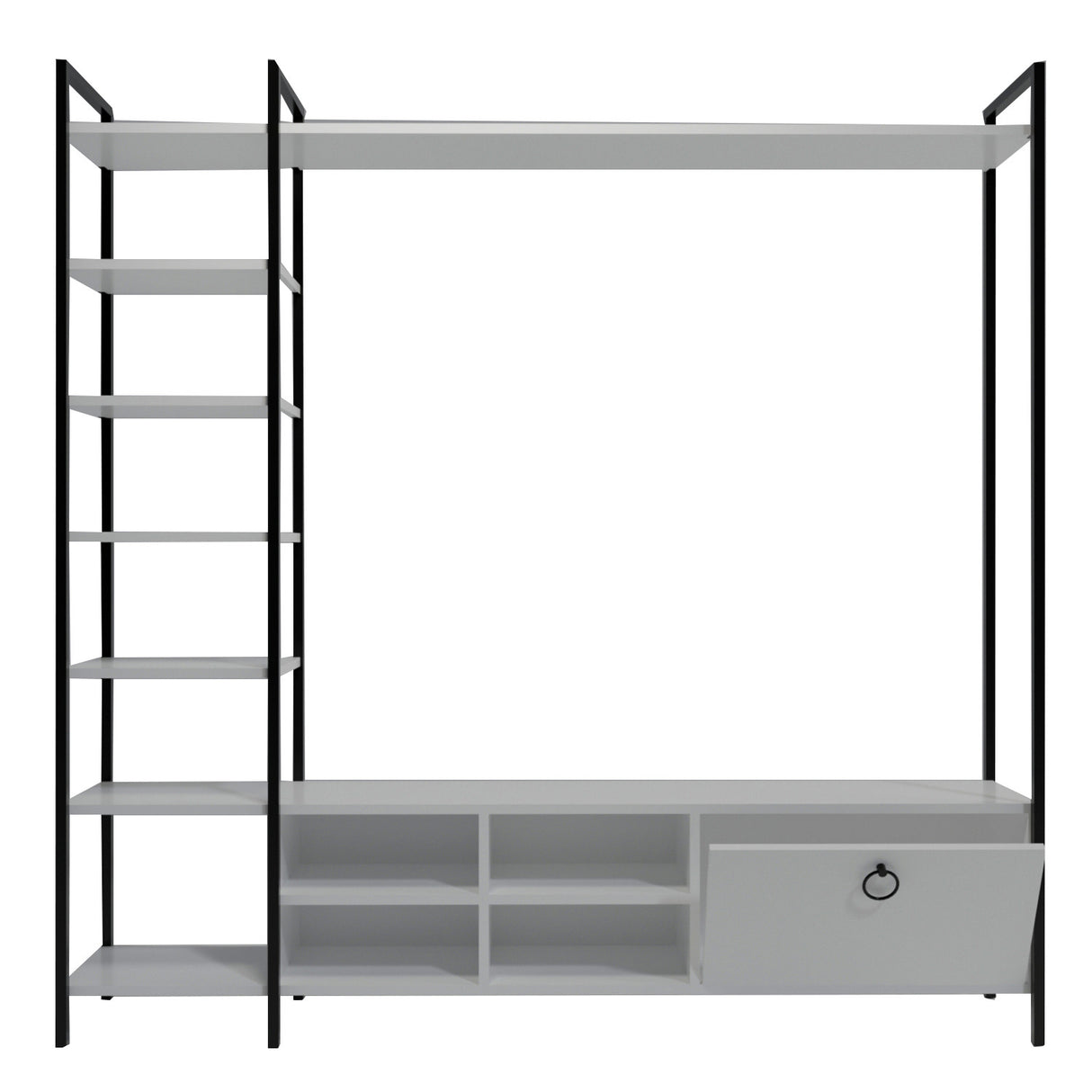 Comodă TV Mat, stejar, negru, alb, 180x180x40 cm - Alb