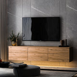 Comoda TV Neon Inarch, alb - stejar, pin atlantic, 160x32 cm - Atlantic Pine