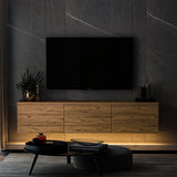 Comoda TV Neon Inarch, alb - stejar, pin atlantic, 160x32 cm - Atlantic Pine