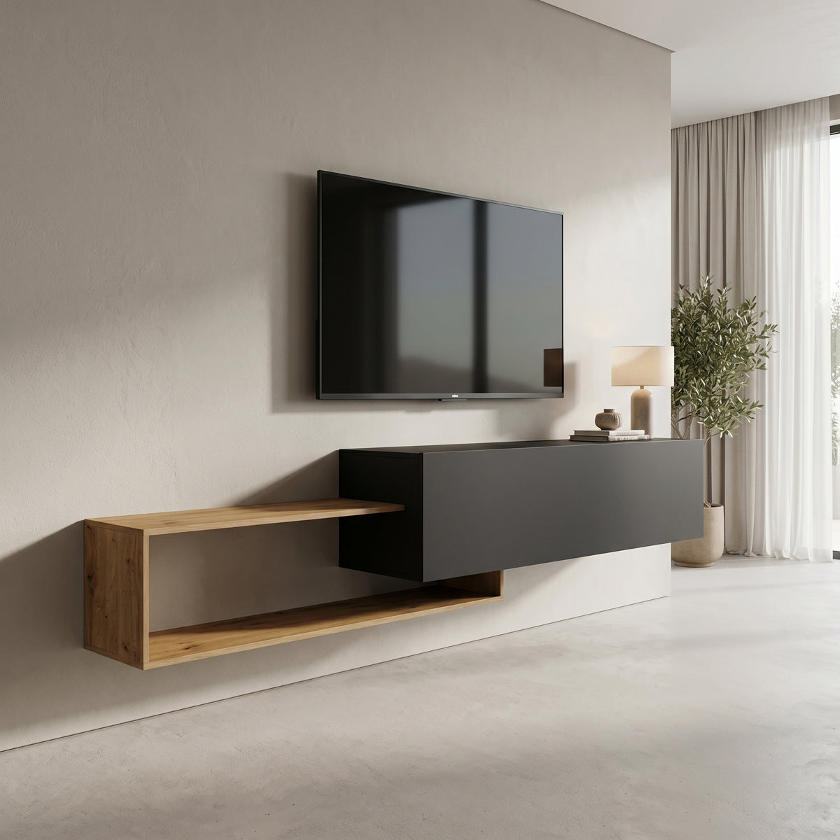 Comoda TV Olande, 210x35x48 cm - Stejar-Negru