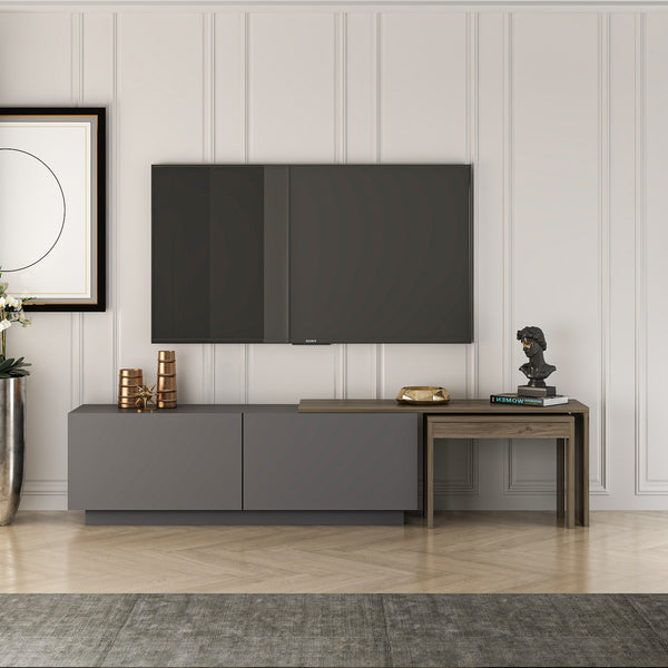 Comoda TV Oslo Antec, Anthracite Walnut - White Atlantic Pine, 180x43 cm