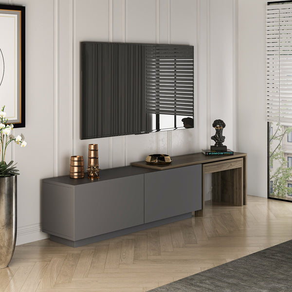 Comoda TV Oslo Antec, Anthracite Walnut - White Atlantic Pine, 180x43 cm