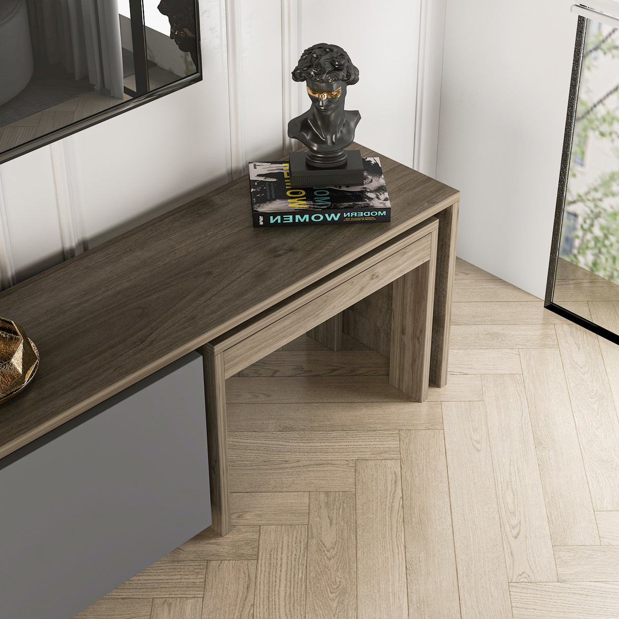 Comoda TV Oslo Antec, Anthracite Walnut - White Atlantic Pine, 180x43 cm - Anthracite
Walnut