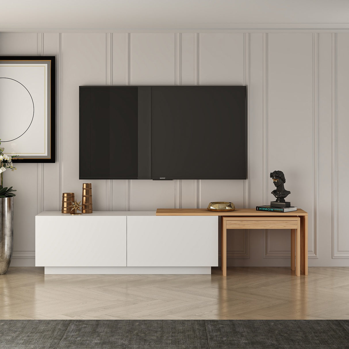 Comoda TV Oslo Antec, Anthracite Walnut - White Atlantic Pine, 180x43 cm - White
Atlantic Pine