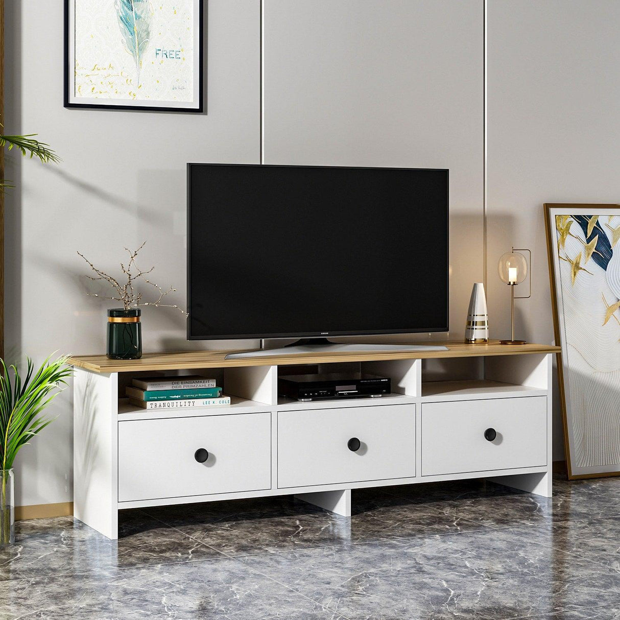 COMODA TV Oslo - White, Alb, 36x47x150 cm
