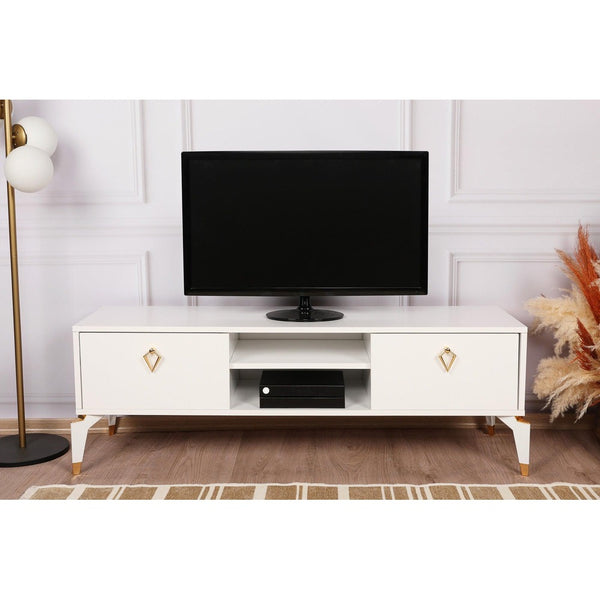 Comoda TV Posh, Alb - Maro inchis, 143x47x40 cm