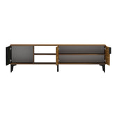 Comoda TV Riba tv cabinet, Nuc-Negru-Marmura, 180x34x51 cm Pakoworld, vedere ambient si detalii finisaj, Comoda Tv, culoare Nuc-Negru-Marmura, dimensiuni 180 34 51 cm