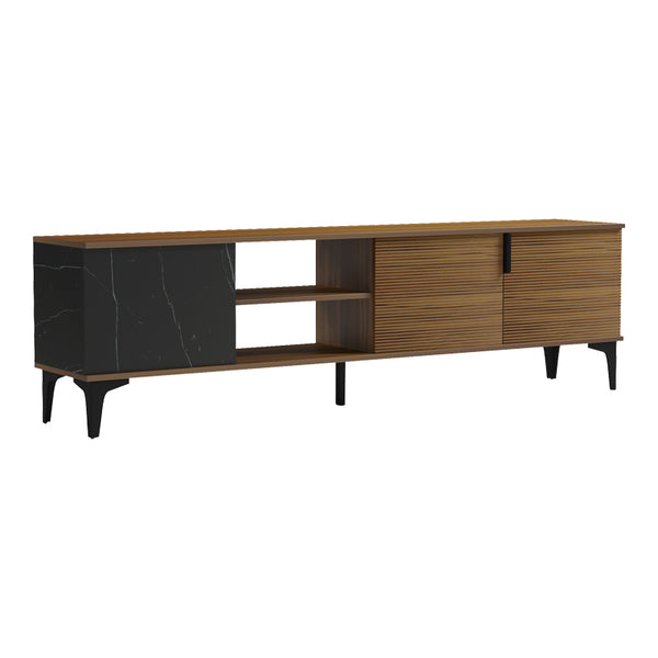 Comoda TV Riba tv cabinet, Nuc-Negru-Marmura, 180x34x51 cm