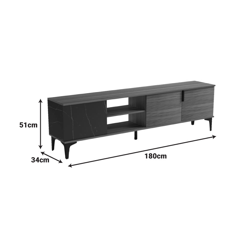 Comoda TV Riba tv cabinet, Nuc-Negru-Marmura, 180x34x51 cm