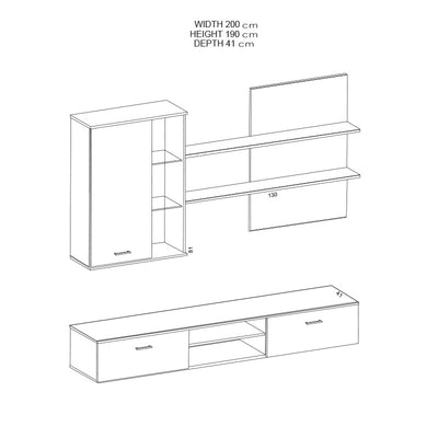 Comoda TV Salome LED, Nuc, 200x41x190 cm, detaliu produs