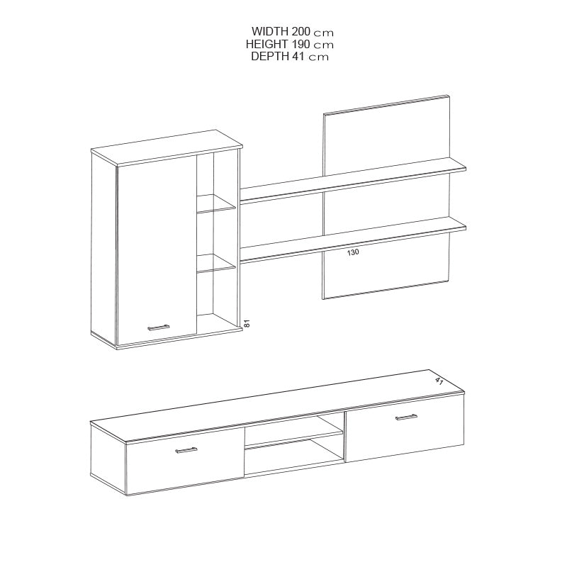 Comoda TV Salome LED, Nuc, 200x41x190 cm, detaliu produs