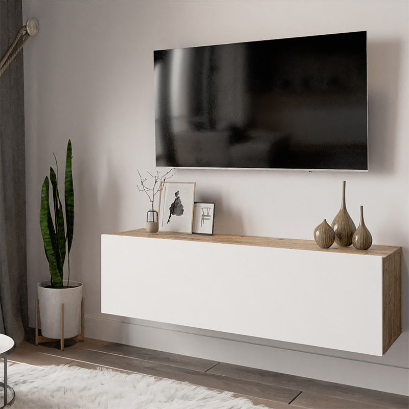 Comoda TV Serit, Alb - Stejar, 31x100x30 cm, imagine suplimentara