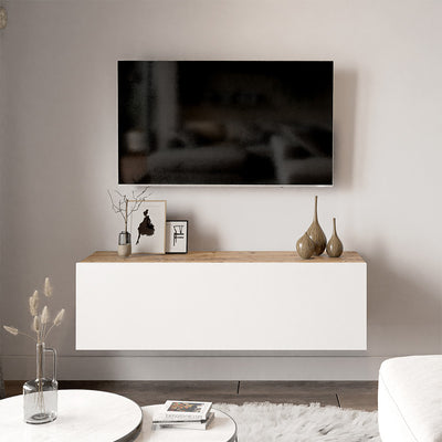 Comoda TV Serit, Alb - Stejar, 31x100x30 cm, perspectiva suplimentara