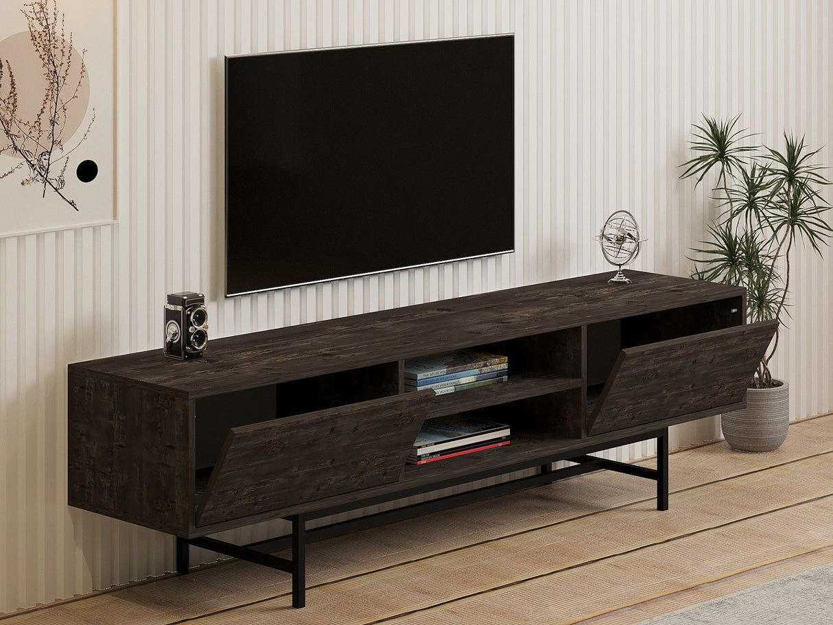 Comoda Tv Tauber, Stejar - Gri, 180x50x40 cm - Gri