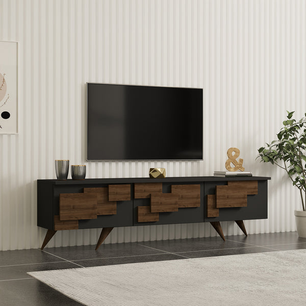 Comoda TV Trida, Antracit-Nuc - Negru-Stejar, 160x35x45 cm