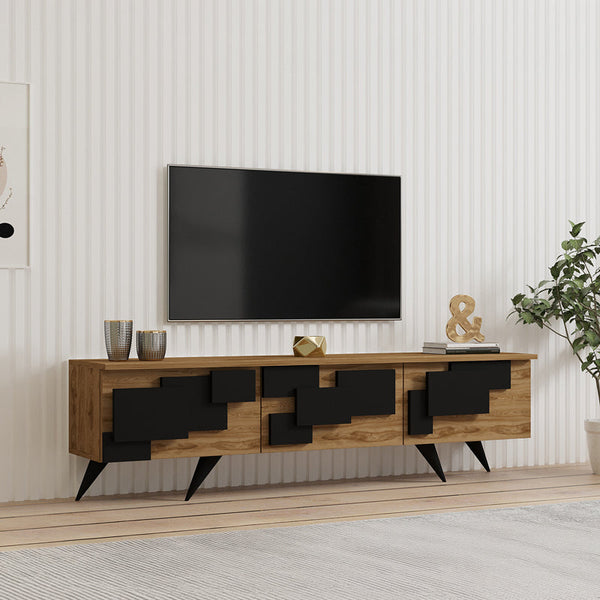 Comoda TV Trida, Antracit-Nuc - Negru-Stejar, 160x35x45 cm