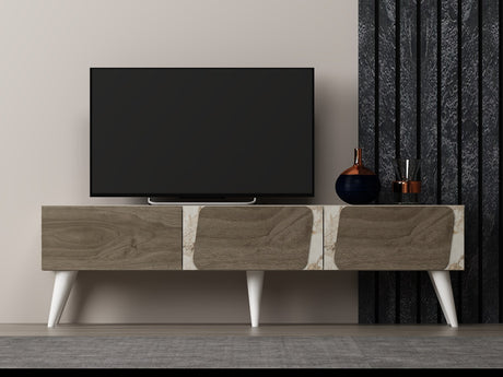 Comoda TV Veas - Marble, Walnut, Marmură, 43x30x150 cm