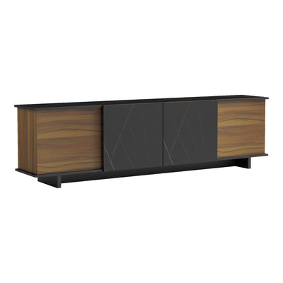 Comoda Tv Zafore, nucului cu blat din marmura neagra 180x33x50 cm