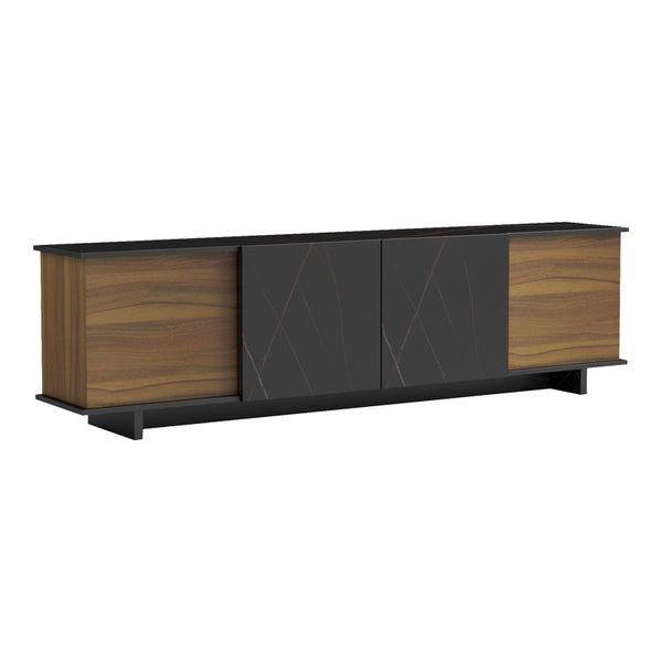 Comoda Tv Zafore, nucului cu blat din marmura, neagra, 180x33x50 cm