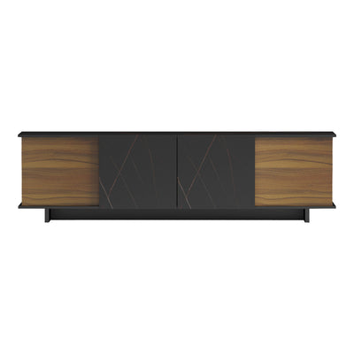 Comoda Tv Zafore, nucului cu blat din marmura, neagra, 180x33x50 cm, perspectiva suplimentara