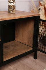 Comoda Tv Zeno usa metalica si rafturi, Stejar, 150 x 47 x 40 cm