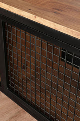 Comoda Tv Zeno usa metalica si rafturi, Stejar, 150 x 47 x 40 cm