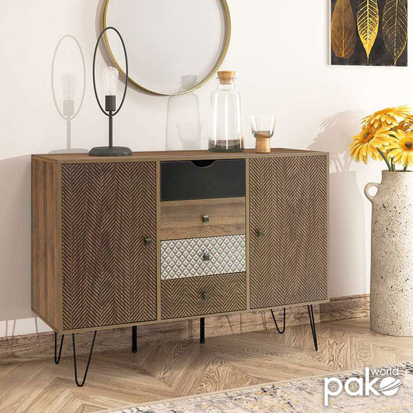 Consolă Boho cu patru sertare, nuc, 122x40x86 cm