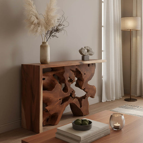 Consolă cu design natural Jako, Lemn Teak, 120x40x80 cm