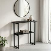 Consolă cu efect de marmură Solain, stil modern, metal negru, 79x29x85cm