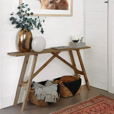Consolă cu spatiu de depozitare Roosevelt, Lemn de pin solid, Nuc, 119x29x80 cm, imagine suplimentara
