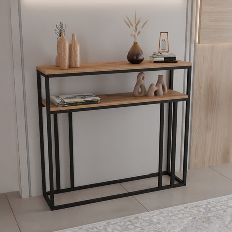 Consola Daleti, Metal, Stejar, 100x25x90 cm